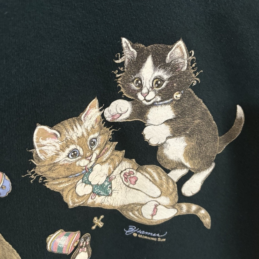 Vintage 90s Morning Sun Kitten Sweatshirt Gandmacore Double Side Print Large - Picture 4 of 10